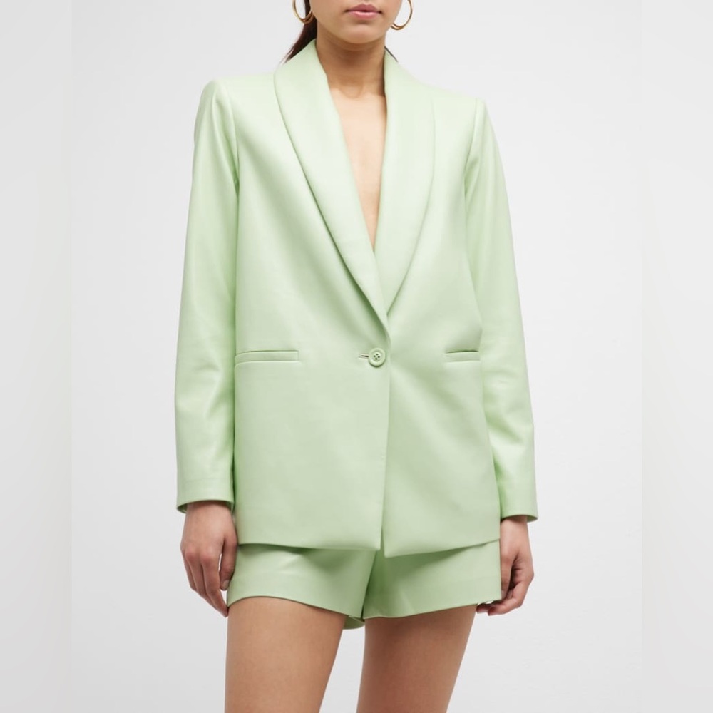 Alice + Olivia Denny Faux Leather Shawl-Collar Blazer